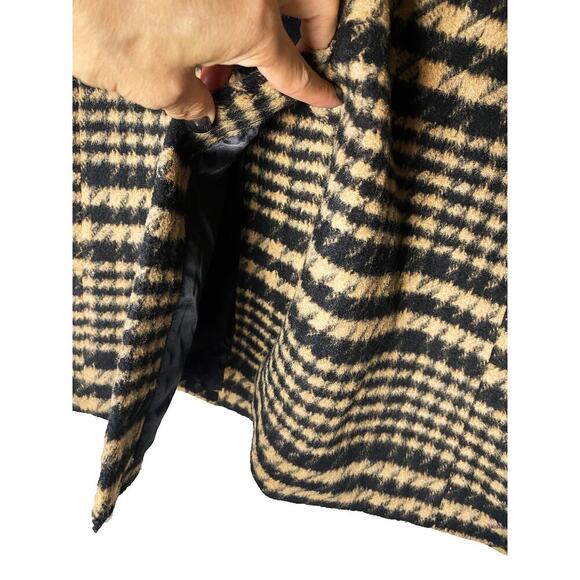 Avec Les Filles Women's Brushed Shawl Collar Houndstooth Plaid Jacket Black Tan - Picture 14 of 16